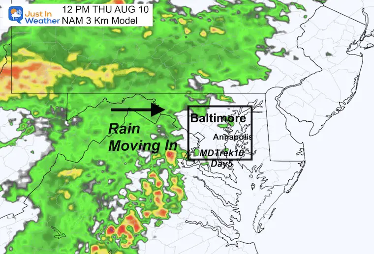 August 9 weather forecast rain Thursday 12 PM