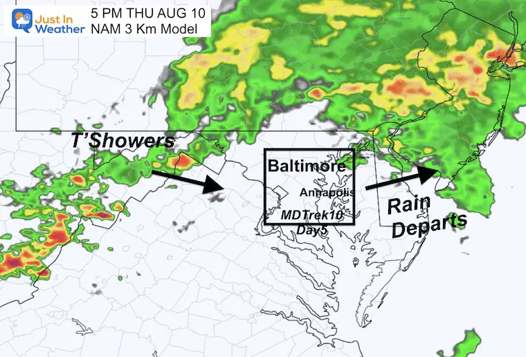 August 9 weather forecast rain Thursday 5 PM