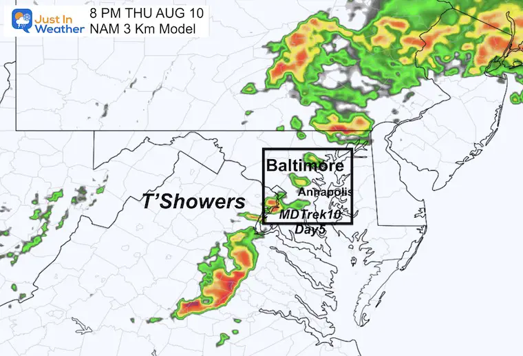 August 9 weather forecast rain Thursday 8 PM