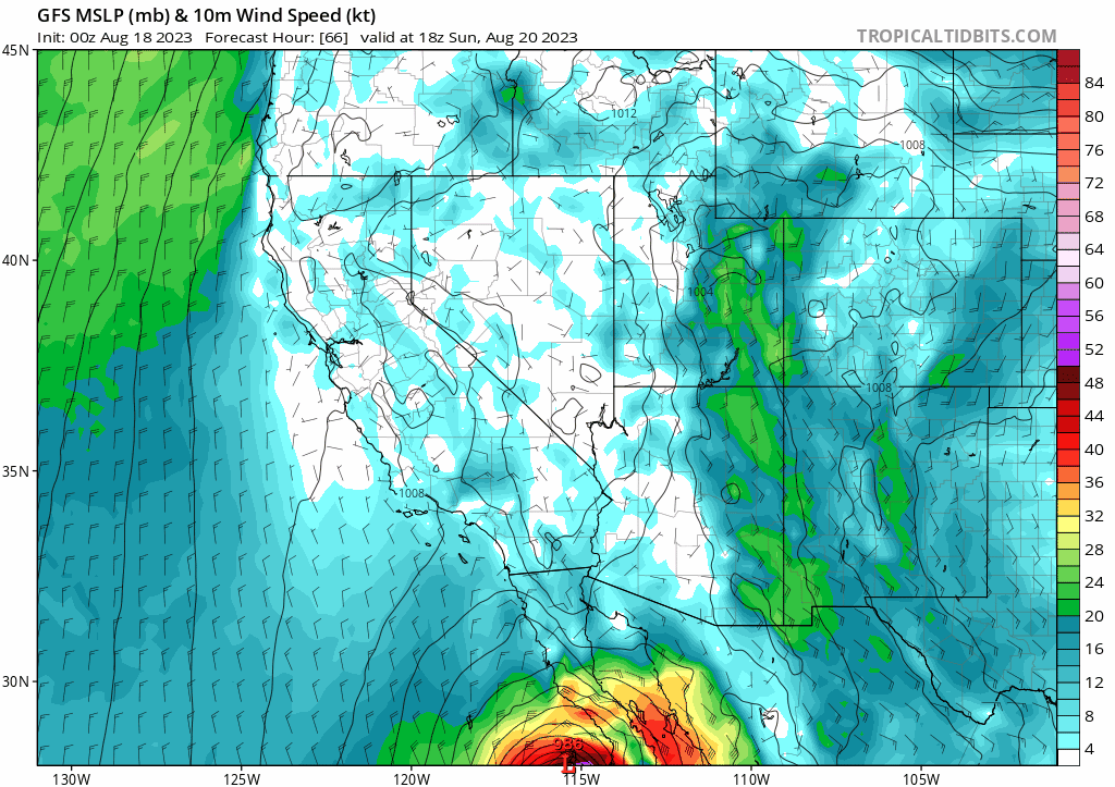August 18 Hurricane Hilary model forecast Southern California