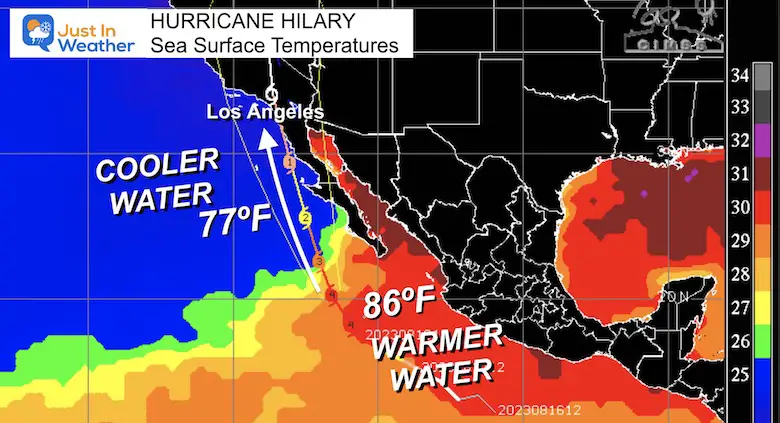 August 18 Hurricane Hillary Sea Surface Temperatures