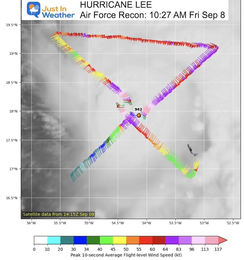 Hurricane Lee Air Force Flight PathFriday September 8