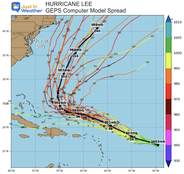 Hurricane Lee forecast computer model tracks