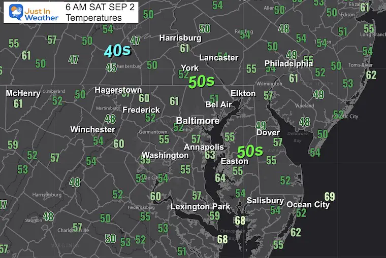 September 2 weather temperatures Saturday morning