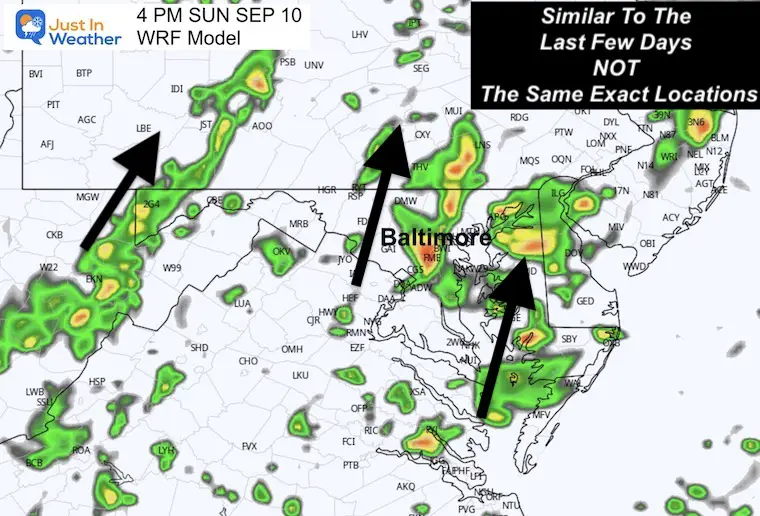 September 10 weather storm radar forecast Sunday 4 PM