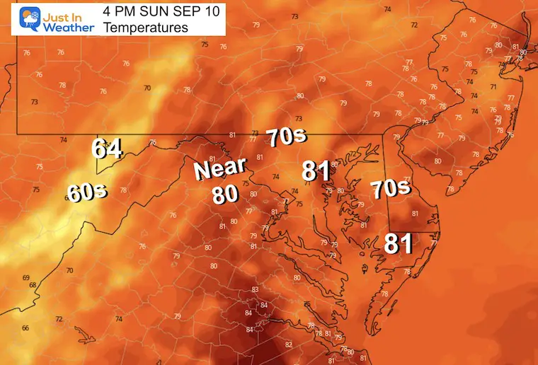 September 10 weather temperatures Sunday afternoon
