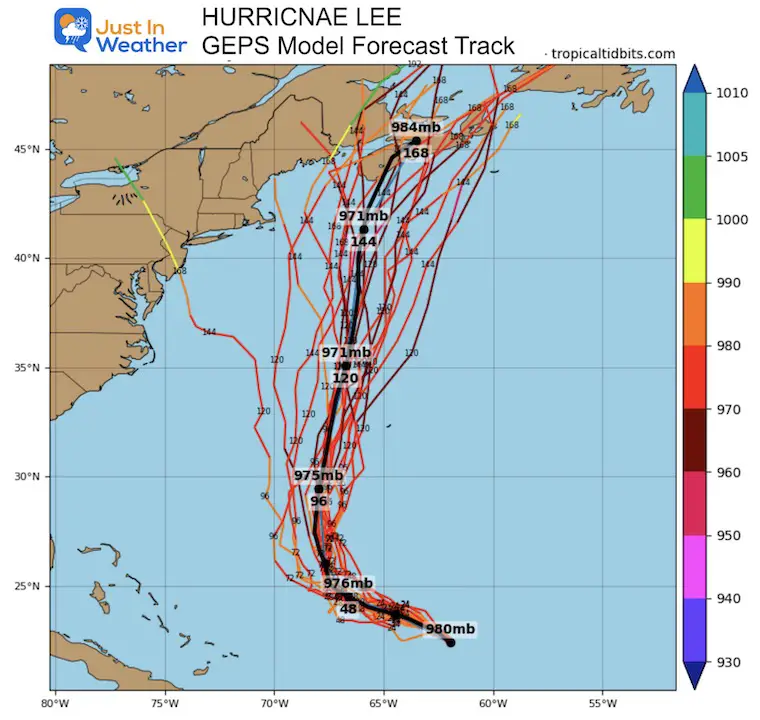 September 11 Hurricane Lee forecast computer model tracks
