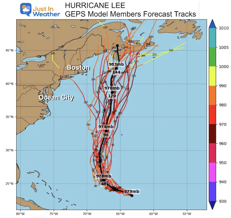 September 11 Hurricane Lee GEPS Model Forecast Tracks