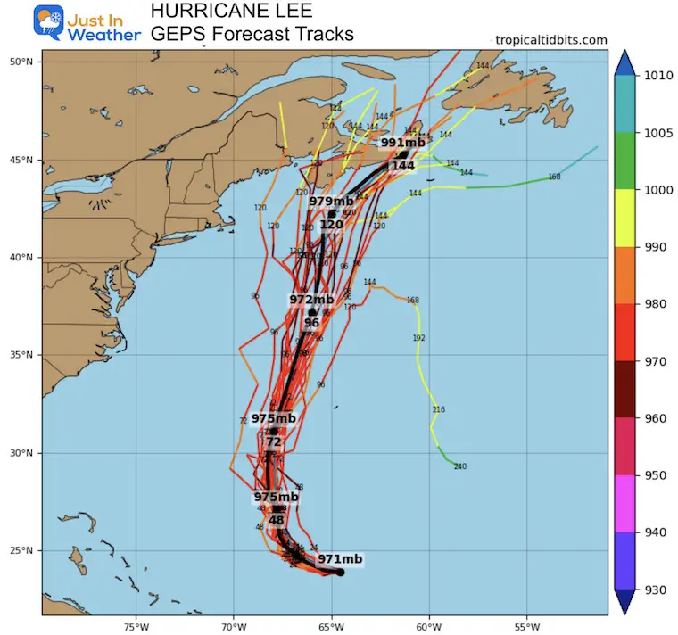 Separate 12 Hurricane Lee Model Forecast Tracks