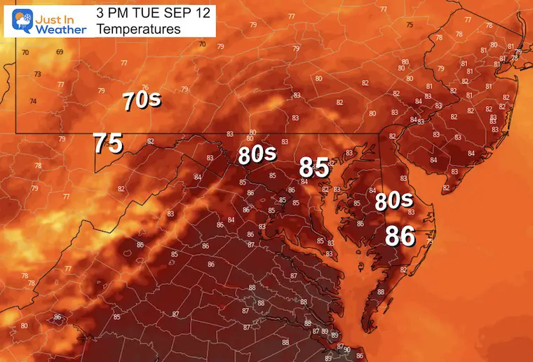 September 12 weather temperatures Tuesday afternoon
