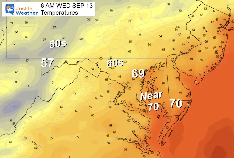 September 12 weather temperatures Wednesday morning