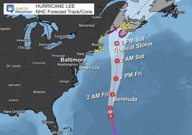 September 14 Hurricane Lee Satellite NHC Forecast