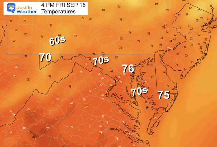 September 15 weather temperatures Friday afternoon