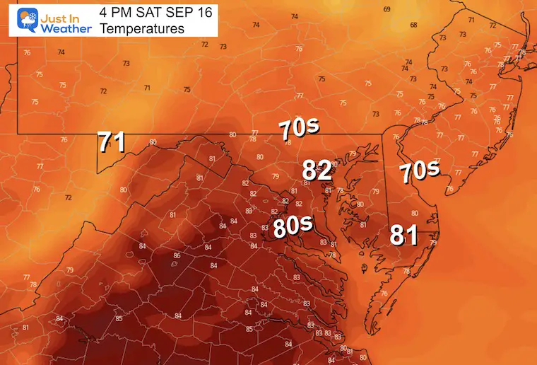 September 15 weather temperatures Saturday afternoon