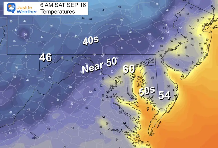 September 15 weather temperatures Saturday morning