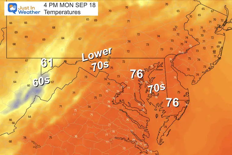 September 17 weather temperatures Monday afternoon