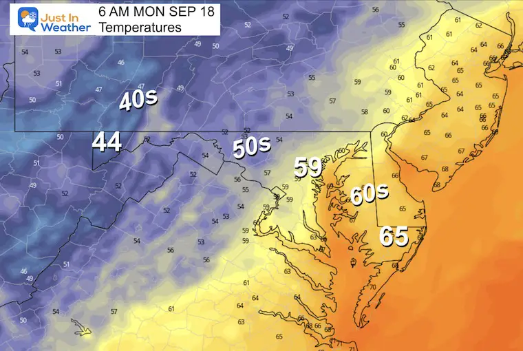 September 17 weather temperatures Monday morning