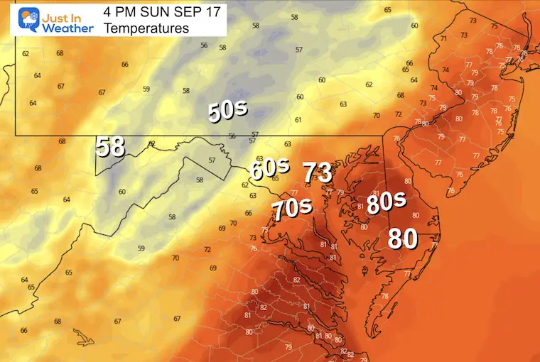 September 17 weather temperatures Sunday afternoon