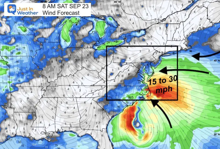 September 18 weather coastal storm forecast Saturday wind