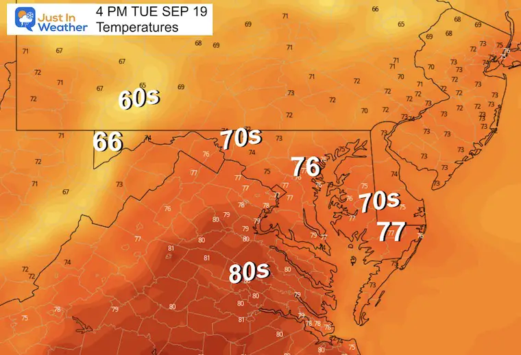 September 19 weather temperatures Tuesday afternoon