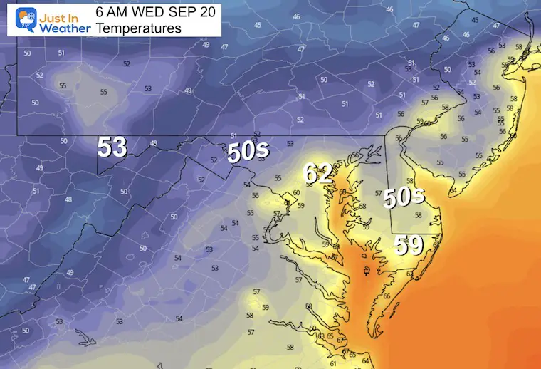 September 19 weather temperatures Wednesday morning