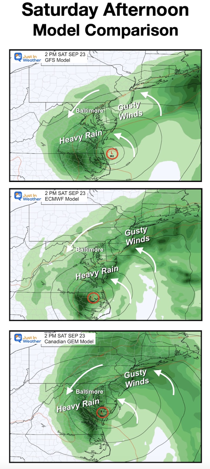 September 21 weather coastal storm models Saturday