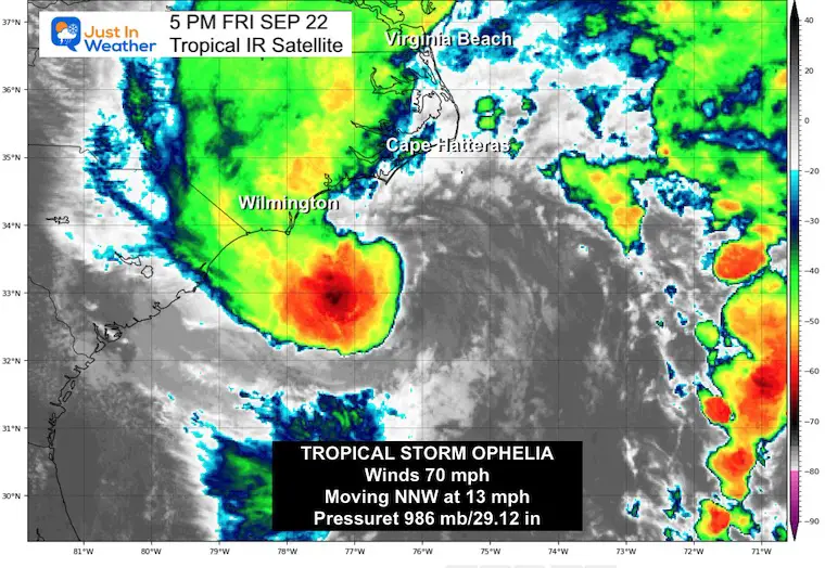 September 22 Tropical Storm Ophelia Winds 70 mph