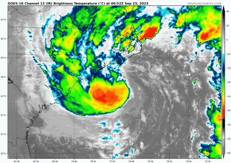 September 22 Tropical Storm Ophelia satellite close Friday night