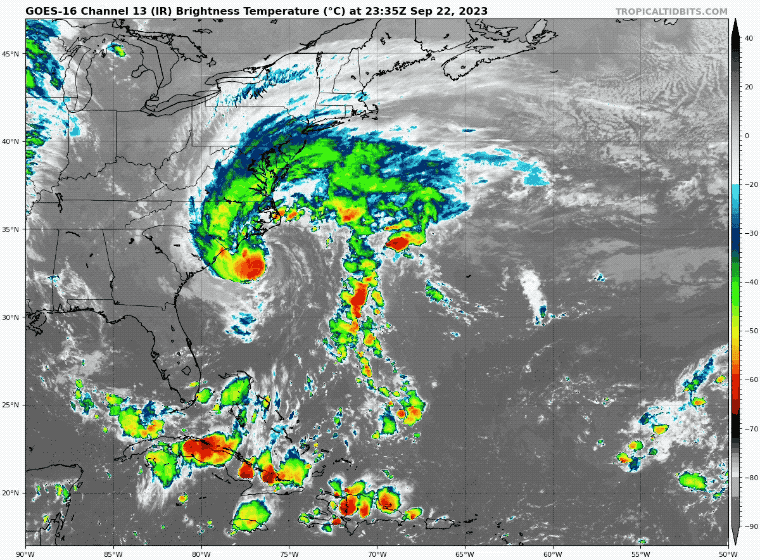 September 22 Tropical Storm Ophelia satellite Friday night