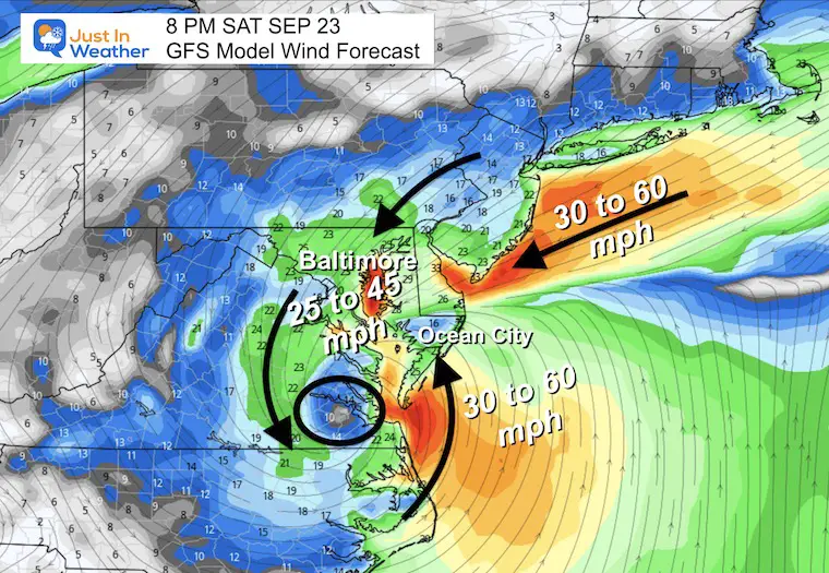 September 22 Tropical Storm Wind Forecast Saturday Night