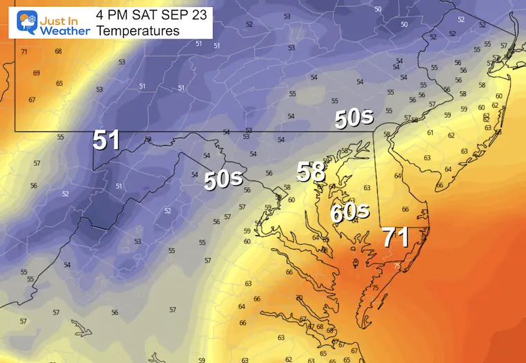 September 22 forecast temperatures Saturday afternoon