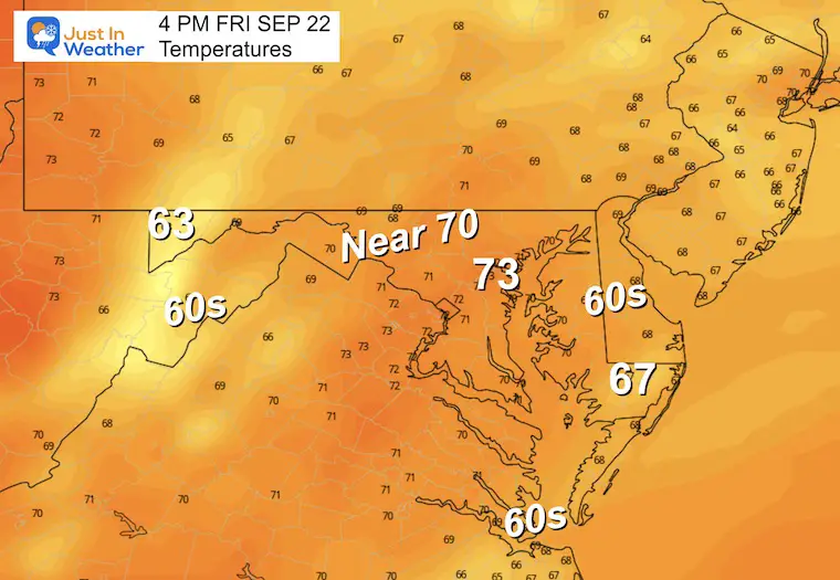 September 22 temperature forecast Friday afternoon