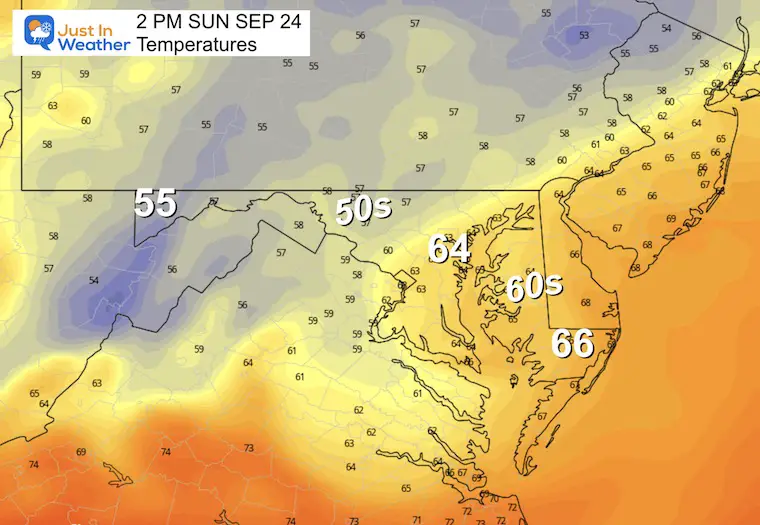 September 22 forecast temperatures Sunday afternoon