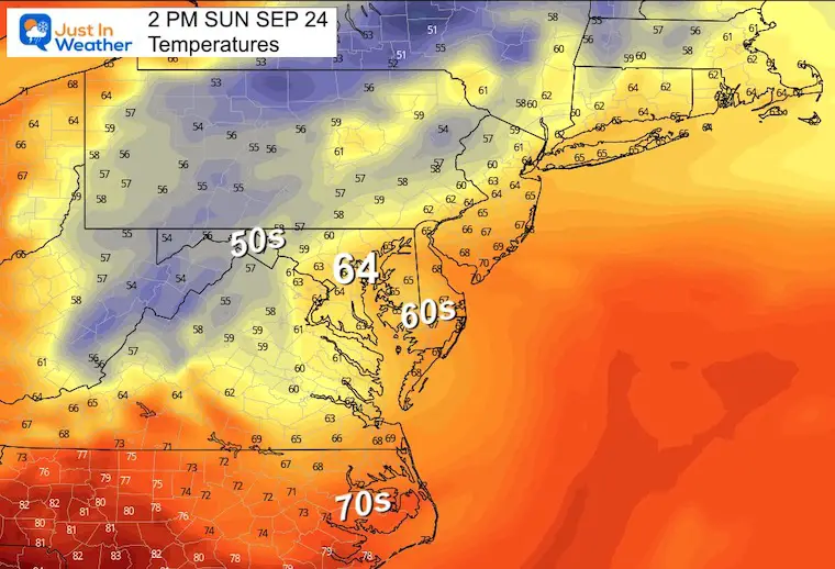 Tropical Storm Ophelia Sunday Afternoon Temperatures