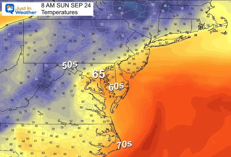 Tropical Storm Ophelia Sunday Morning Temperatures