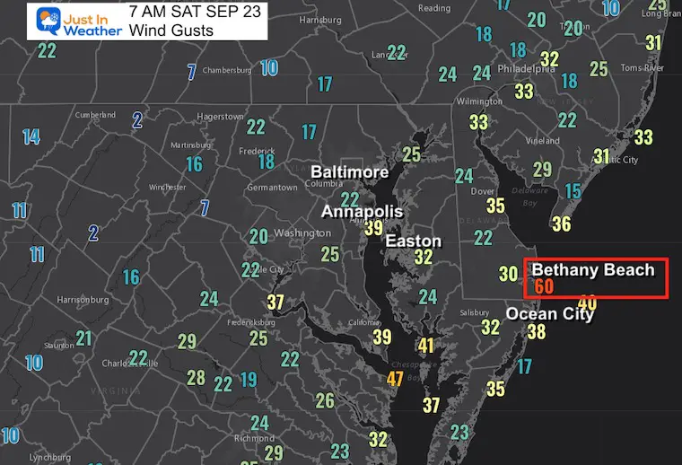 September 23 Ophelia Wind Gusts Saturday morning