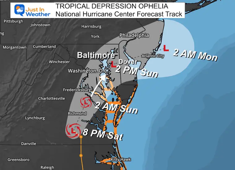 Prévisions de la dépression tropicale Ophelia du 23 septembre samedi soir