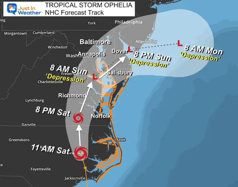 Tropical Storm Ophelia updated forecast track September 23