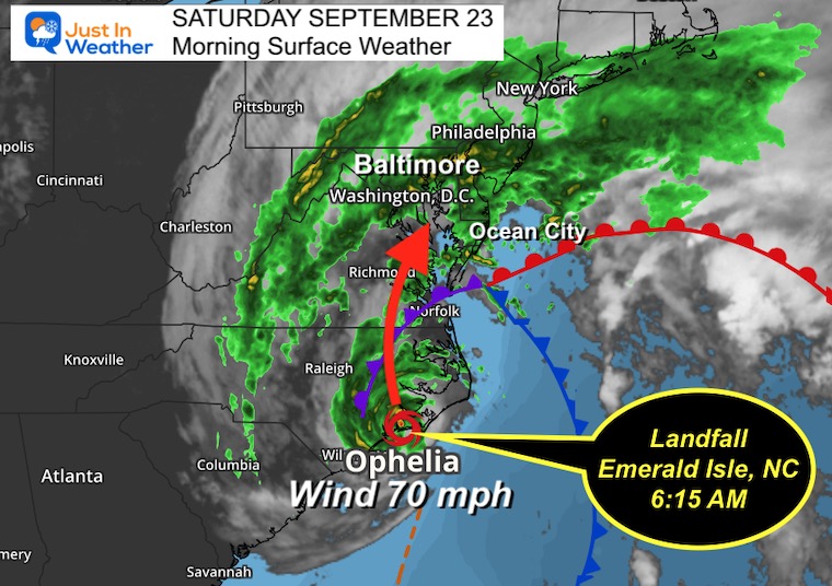 September 23 Surface Weather Tropical Storm Ophelia Saturday Morning 