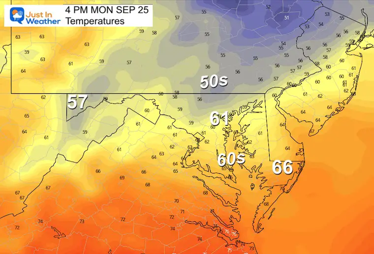 September 24 weather forecast temperatures Monday afternoon