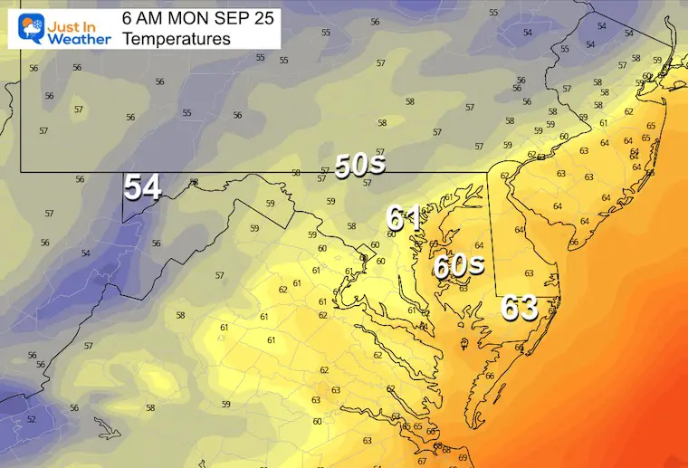 September 24 weather forecast temperatures Monday morning