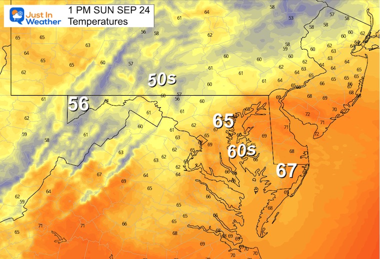 September 24 weather forecast temperatures Sunday 1 pm