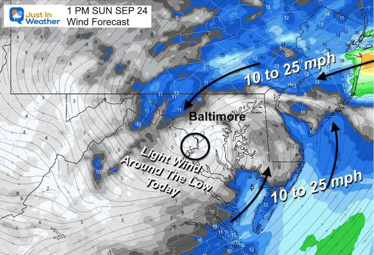 September 24 weather forecast wind Sunday 1 pm