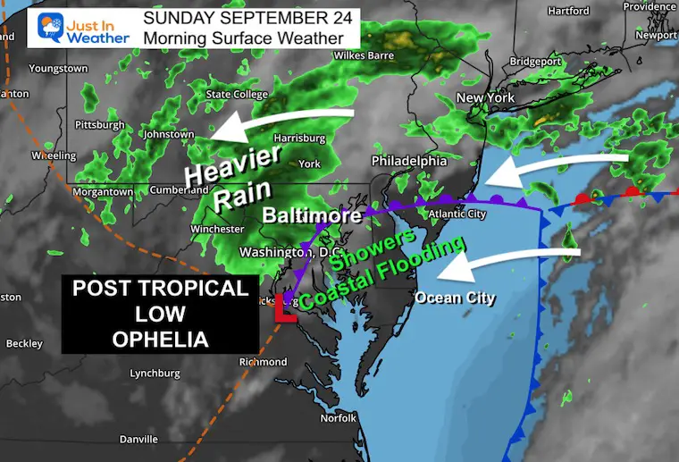 September 24 weather Sunday morning Ophelia