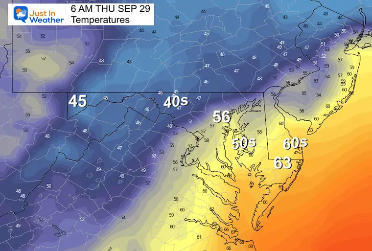 September 27 weather temperatures Thursday morning