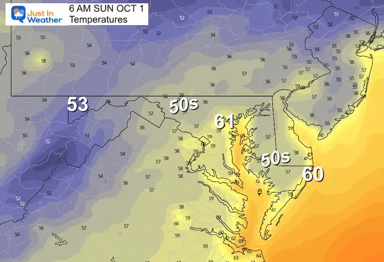 September 30 weather temperatures Sunday morning