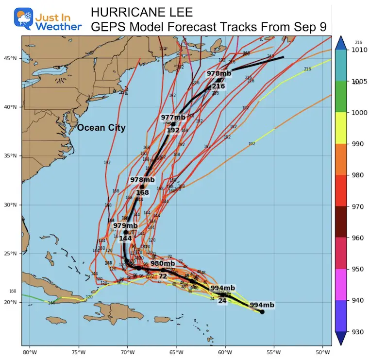 September 9 Hurricane Lee Computer Model forecast