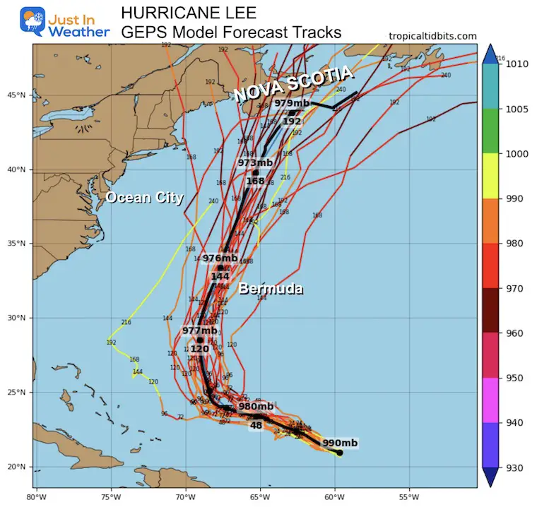 Hurricane Lee Computer Model Forecast Tracks