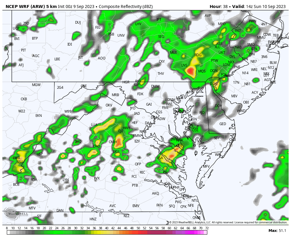 September 9 storm forecast radar Sunday