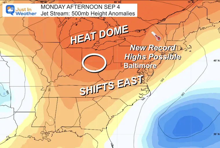 September 1 jet stream heat dome Labor Day